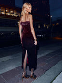 Elegant Velvet Fur Collar Maxi Dress