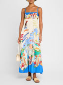 Unique Art Island Floral Print A-Line Midi Dress