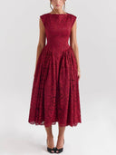 Elegant Lace Backless Waist Midi Dress