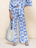 Special Satin Shell Print Wide Leg Pants