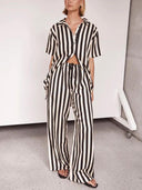 Resort Casual Striped Loose Wide Leg Pants