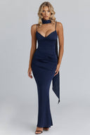 Pleated Design Scarf Sling Maxi Dress