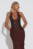 Shiny Pleated Design Maxi Dress