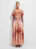 Tropical Print Tie-Front Top & Maxi Skirt Set