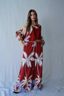 Fashion Casual Tropical Palm Tree Print Elastic Waist Wide-Leg Pants