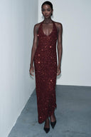 Elegant Fashion Sequin V-Neck Backless Tie Maxi Dress