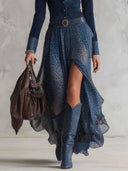 Retro Leopard Print Chiffon Split Maxi Dress