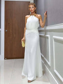 Elegant Halter-Neck Draped Maxi Dress