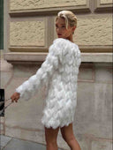 Elegant Textured Fringe Long-Sleeve Mini Dress