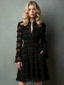 Elegant Tassel Textured Tulle Layered Mini Dress