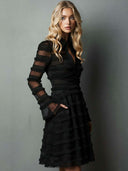 Elegant Tassel Textured Tulle Layered Mini Dress