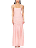 Elegant Halterneck Pleated Hip-Hugging Maxi Dress