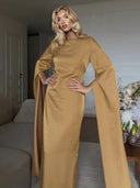 Simple Draped Sleeve Satin Maxi Dress