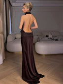 Elegant Halter Neck Sequined Maxi Dress