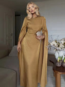 Simple Draped Sleeve Satin Maxi Dress