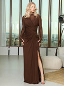 Elegant Draped Long-sleeved Maxi Dress