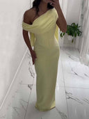 Elegant One-shoulder Draped Detail Gown Maxi Dress