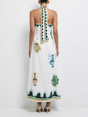 Exquisite Print Halter Neck Maxi Dress