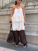 Delicate Lace Paneled Loose-Fitting Tank Top