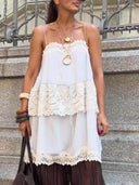 Delicate Lace Paneled Loose-Fitting Tank Top