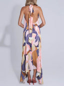 Stylish Pleated Halterneck Strappy Backless Midi Dress