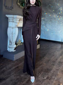 Casual Long-sleeved Draped Maxi Dress
