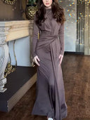 Casual Long-sleeved Draped Maxi Dress