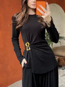 Elegant Long-Sleeved Top & Wide-Leg Pants Two-Piece Set