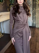 Casual Long-sleeved Draped Maxi Dress