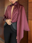 Elegant Satin Scarf Collar Bodysuit Two-piece Set