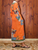 Classic Modern Unique Print Patchwork Loose Belted Shirt Silhouette Maxi Dress