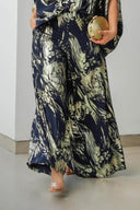 Retro Fashion Ethnic Print Drop-Shoulder Top Elastic Waist Wide-Leg Pants Set