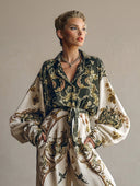 Retro Baroque Floral Print Shirt Two-Piece Set