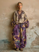 Retro Floral Embroidered Top & Wide-Leg Pants Two-Piece Set