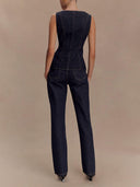 Modern Playful Unique Sleeveless Button-Down Denim Vest Top