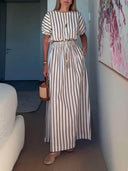 Exquisite Unique Striped Print Drawstring Loose Tops