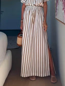 Exquisite Unique Striped Print Drawstring Loose Tops