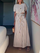 Exquisite Unique Striped Print Drawstring Loose Tops