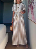 Exquisite Unique Striped Print Drawstring Loose Tops