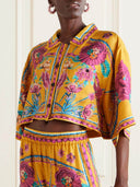 Sunset Cropped Unique Floral Printed Loose Wide-Leg Pants