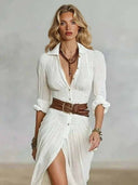 Casual Shirt Collar Hemie Style Button Maxi Dress