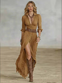 Casual Shirt Collar Hemie Style Button Maxi Dress