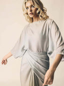 Elegant Gradient Draped Top And Pleated Long Skirt Two-piece Set