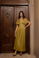 Fashion Olive V-neck Embellished Maxi Dress