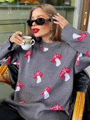 Mushroom Pattern Contrast Pullover Sweater