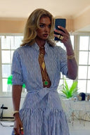 Striped Stand Collar Shirt And Skirt Suit