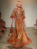 Elegant Retro Paisley Print V-Neck Maxi Dress