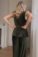 Sleeveless Velvet Top And Wide Leg Pants Set