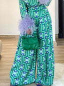 Fashionable Feather-Trimmed Printed Loose Shirt