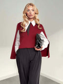 Casual Cape Knit Sweater & Wide-Leg Pants Three-Piece Set
